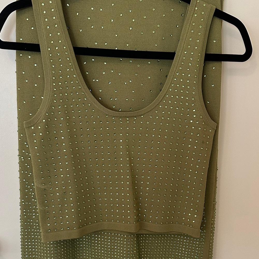 House of Harlow 1960 Olive Studded Midi Skirt Set